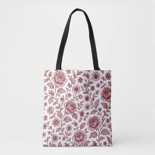 Dark Red Vintage Rose Pattern  Tote Bag (Front)