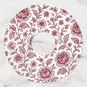 Dark Red Vintage Rose Pattern Wine Glass Tag