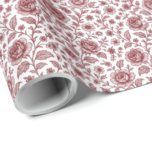 Dark Red Vintage Rose Pattern Wrapping Paper