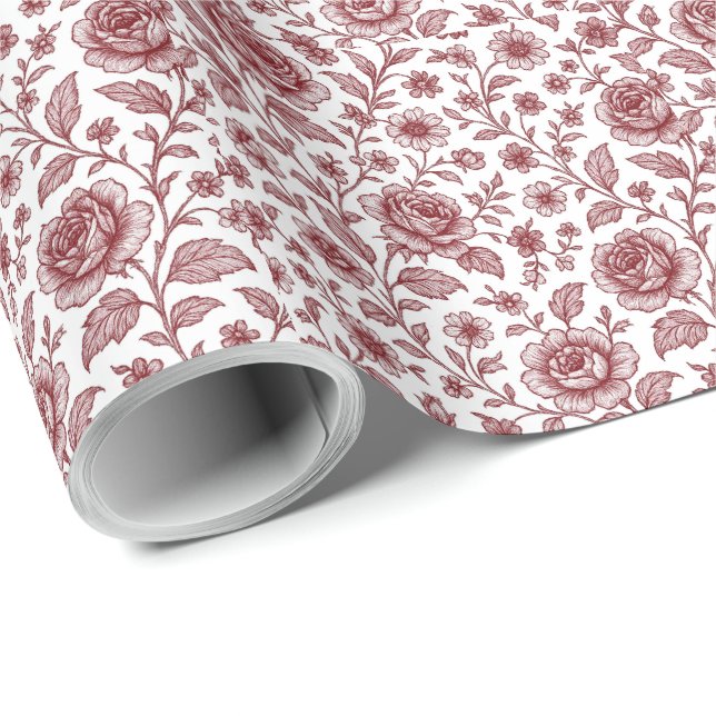 Dark Red Vintage Rose Pattern  Wrapping Paper (Roll Corner)