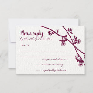 Dark Red Violet Purple Wildflower Wedding RSVP Card
