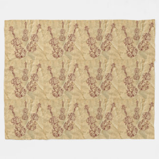Dark Red Violin Line Drawing Wrinkled Paper Look Fleece Blanket