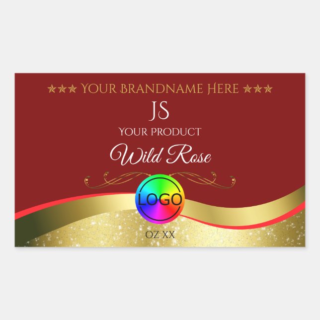 Dark Red Wavy Gold Logo Monogram Product Label (Front)