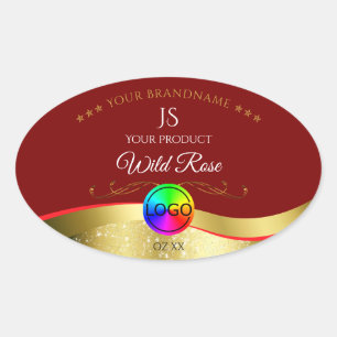 Dark Red Wavy Gold Logo Monogram Product Label