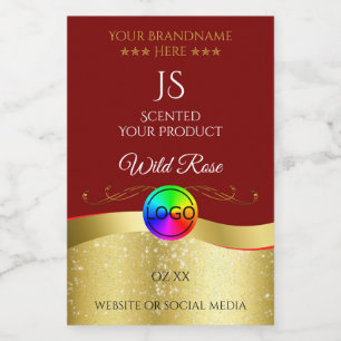 Dark Red Wavy Gold Logo Monogram Product Label