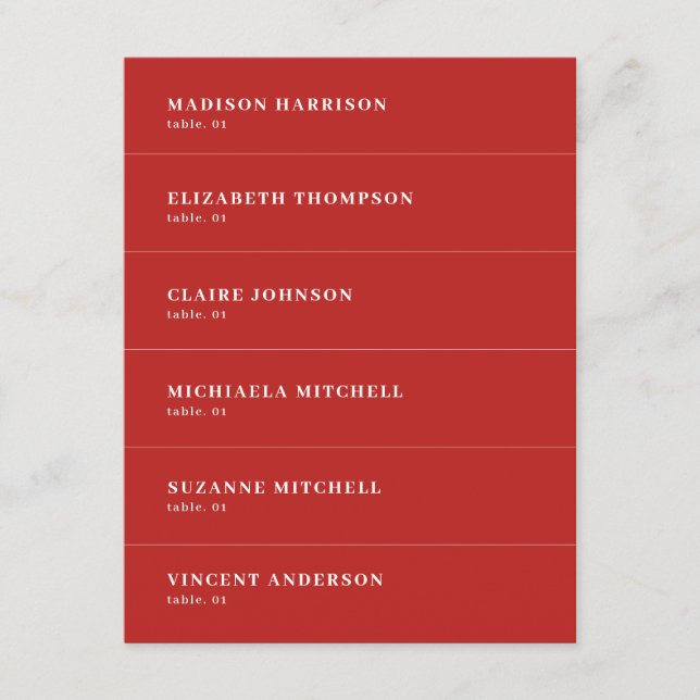 Dark Red Wedding Place Name Card DIY (Front)