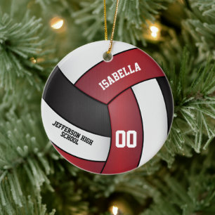 Dark Red, White and Black Volleyball Ceramic Tree Decoration