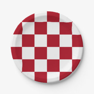 Dark Red/White Checkered Paper Plate