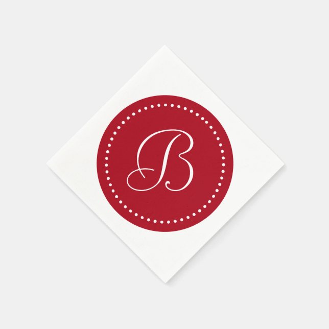 Dark Red/White Dot Monogram Napkin (Corner)