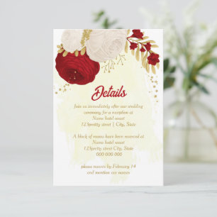 dark red & white flowers gold botanical wedding enclosure card
