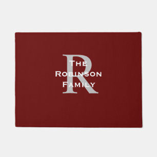 Dark Red White Grey Name Monogrammed  Doormat
