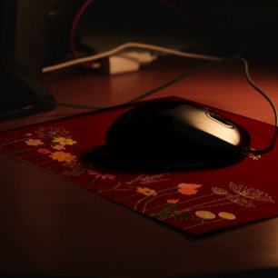 Dark red Wildflower watercolor Mouse Pad
