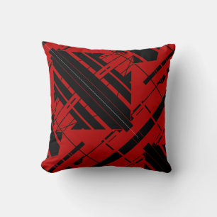 Dark Red with Black Diagonal Abstract Art Design Cushion