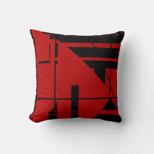 Dark Red with Black Geometric Abstract Design Cushion