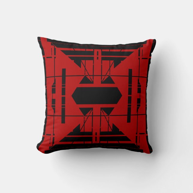 Dark Red with Black Symmetrical Abstract Design Cushion (Front)
