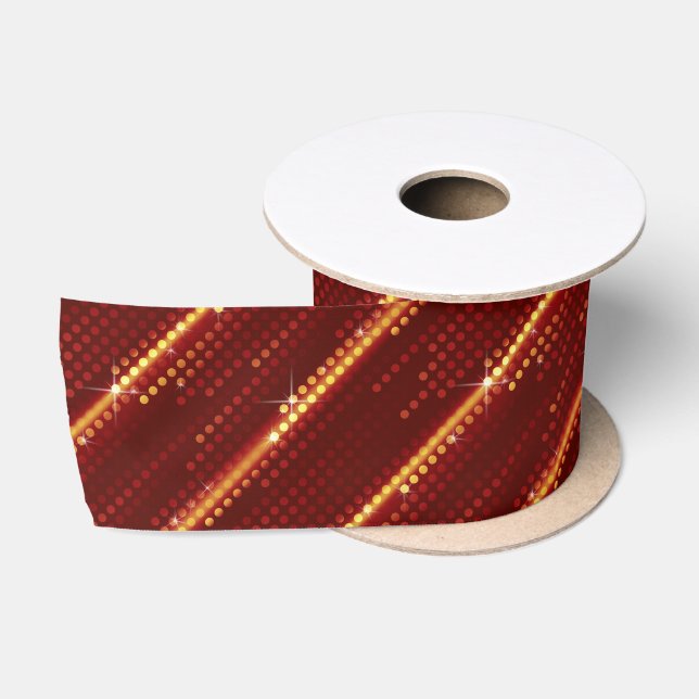 Dark Red Yellow Polka Dots Matrix patterned Satin Ribbon (Spool)