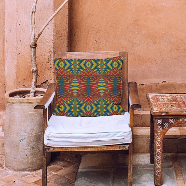   Dark Red Yellow Turquoise Geometric Pattern Cool Cushion (Creator Uploaded)