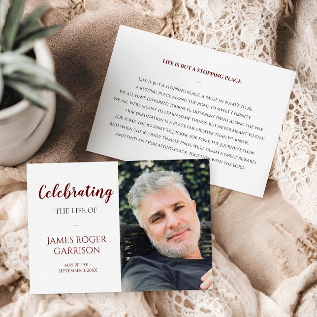 Dark RedCelebration of Life Prayer Card with Photo (Creator Uploaded)