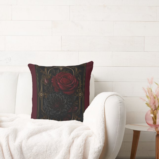 Dark Regency Crimson Rose Luxury Faux Suede Pillow (Couch)