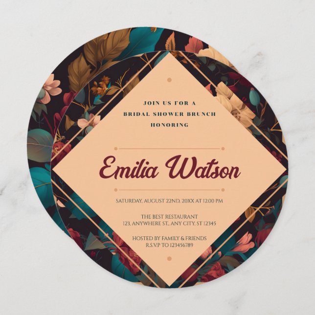 Dark Rich Floral Theme Bridal Shower Invitation (Front/Back)