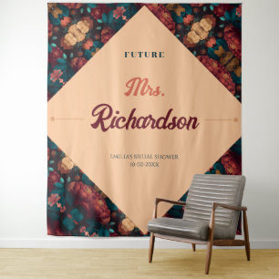 Dark Rich Floral Theme Bridal Shower Tapestry