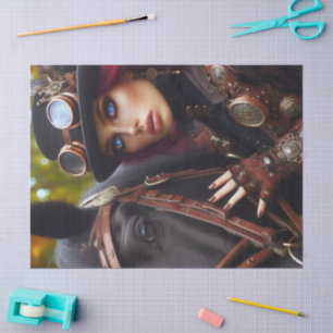 Dark Rider Steampunk Victorian Lady Decoupage Tissue Paper