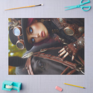 Dark Rider Steampunk Victorian Lady Decoupage Tissue Paper