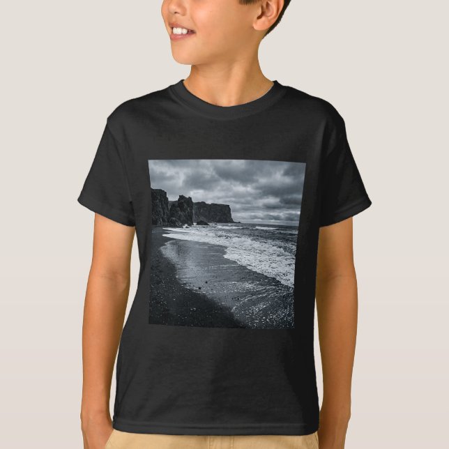 Dark Rocky Coast Waves Dramatic Ocean Shore T-Shirt (Front)