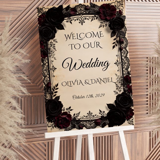 Dark Romance Black Lace Victorian Wedding Sign (Creator Uploaded)