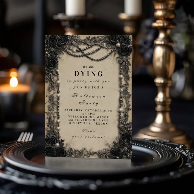 Dark Romance Black Rose Halloween Soirée Invitation (Creator Uploaded)