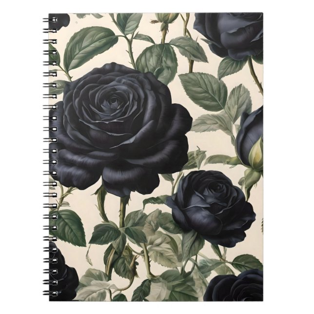 **"Dark Romance: Black Vintage Provincial Roses"** Notebook (Front)