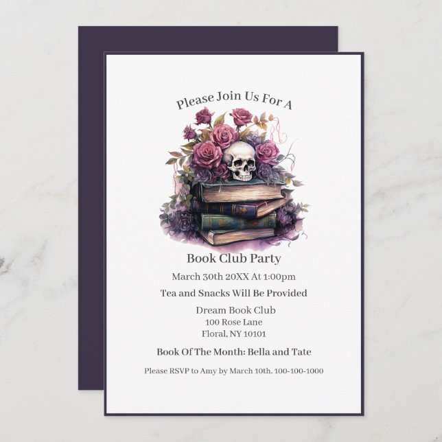 Dark Romance Book Lover, Book Club Invitation (Front/Back)