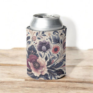 Dark Romance Burgundy Art Deco Floral Summer Can Cooler