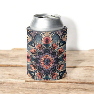 Dark Romance Burgundy Art Deco Floral Summer  Can Cooler