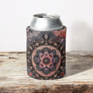 Dark Romance Burgundy Art Deco Floral Summer Can Cooler