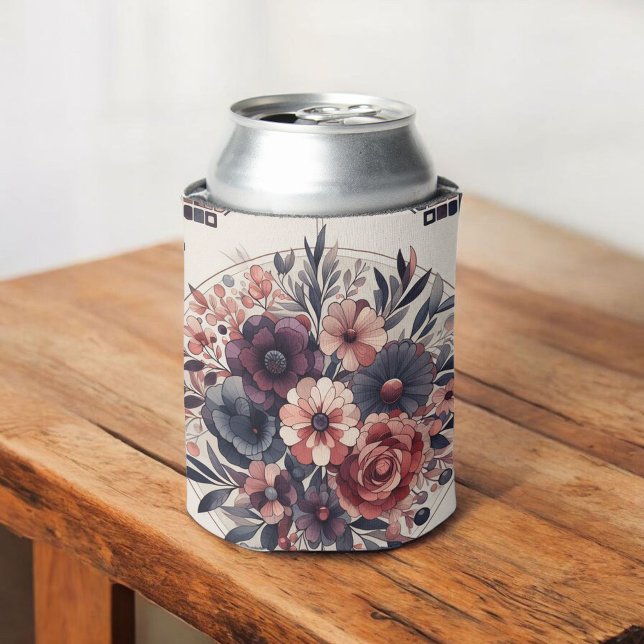 Dark Romance Burgundy Art Deco Floral Summer  Can Cooler (Creator Uploaded)