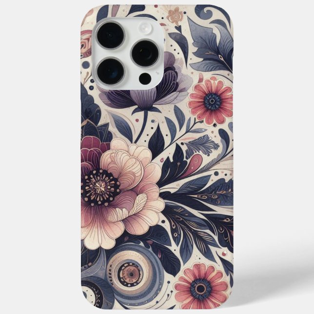 Dark Romance Burgundy Art Deco Floral Summer  Case-Mate iPhone Case (Back)