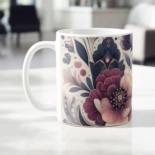 Dark Romance Burgundy Art Deco Floral Summer Coffee Mug