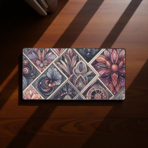 Dark Romance Burgundy Art Deco Floral Summer Desk Mat