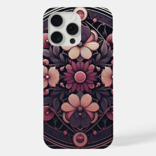 Dark Romance Burgundy Art Deco Floral Summer iPhone 15 Pro Max Case