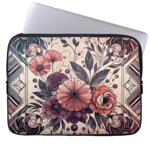 Dark Romance Burgundy Art Deco Floral Summer Laptop Sleeve