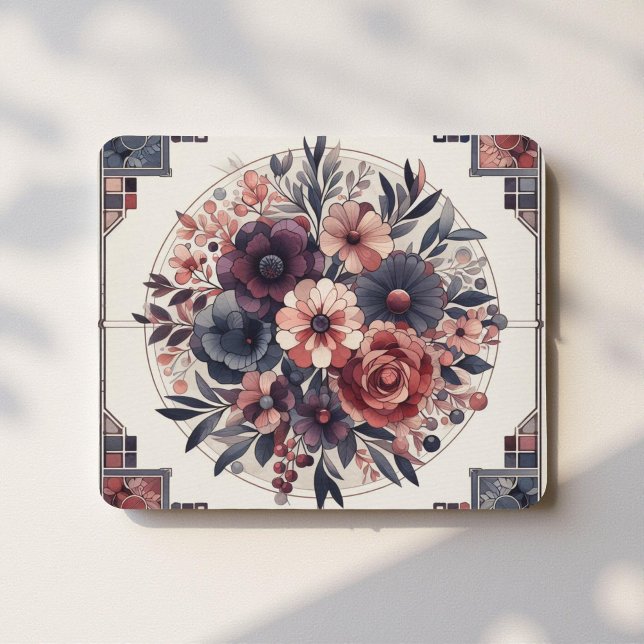 Dark Romance Burgundy Art Deco Floral Summer  Mouse Pad (Creator Uploaded)
