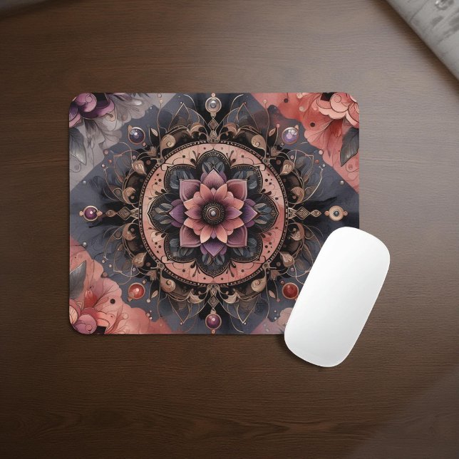 Dark Romance Burgundy Art Deco Floral Summer  Mouse Pad (Creator Uploaded)