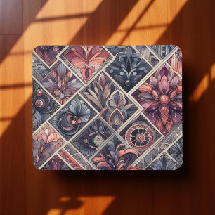 Dark Romance Burgundy Art Deco Floral Summer  Mouse Pad