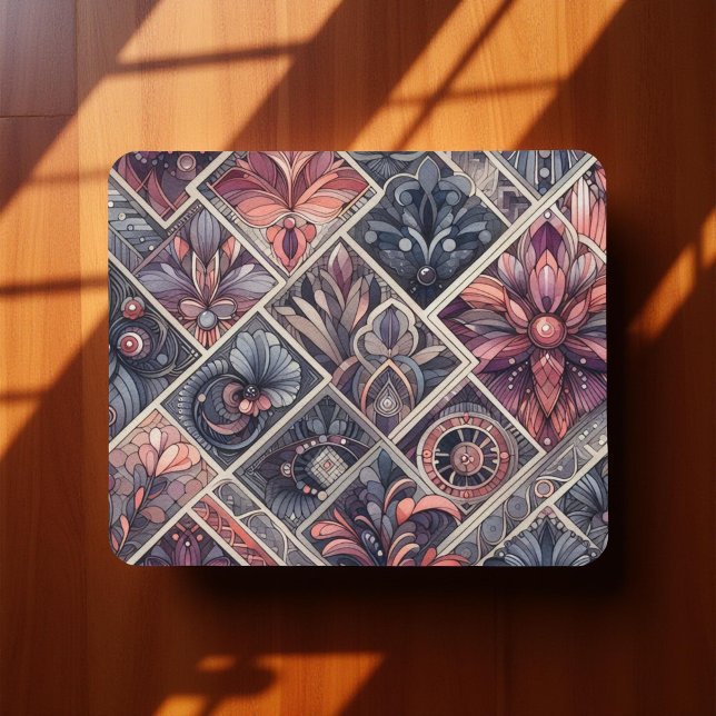 Dark Romance Burgundy Art Deco Floral Summer  Mouse Pad (Creator Uploaded)