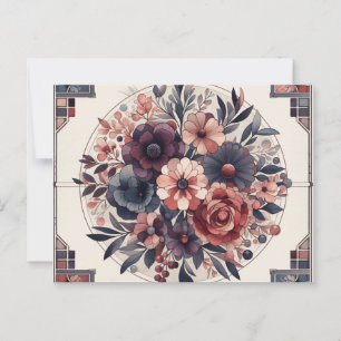 Dark Romance Burgundy Art Deco Floral Summer Postcard