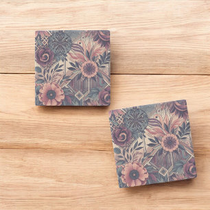 Dark Romance Burgundy Art Deco Floral Summer Stone Coaster