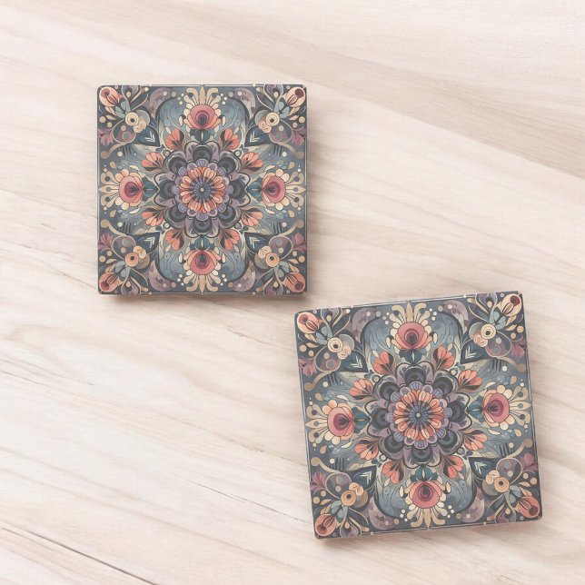 Dark Romance Burgundy Art Deco Floral Summer Stone Coaster (Creator Uploaded)