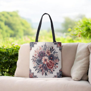 Dark Romance Burgundy Art Deco Floral Summer  Tote Bag