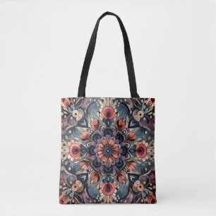 Dark Romance Burgundy Art Deco Floral Summer Tote Bag